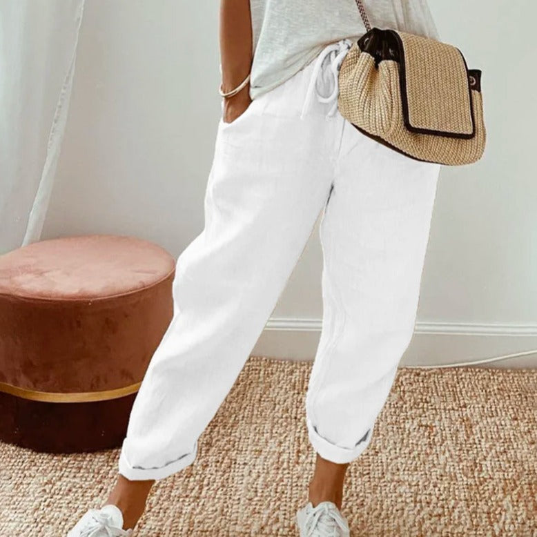 Villanie® | Plain cotton linen trousers