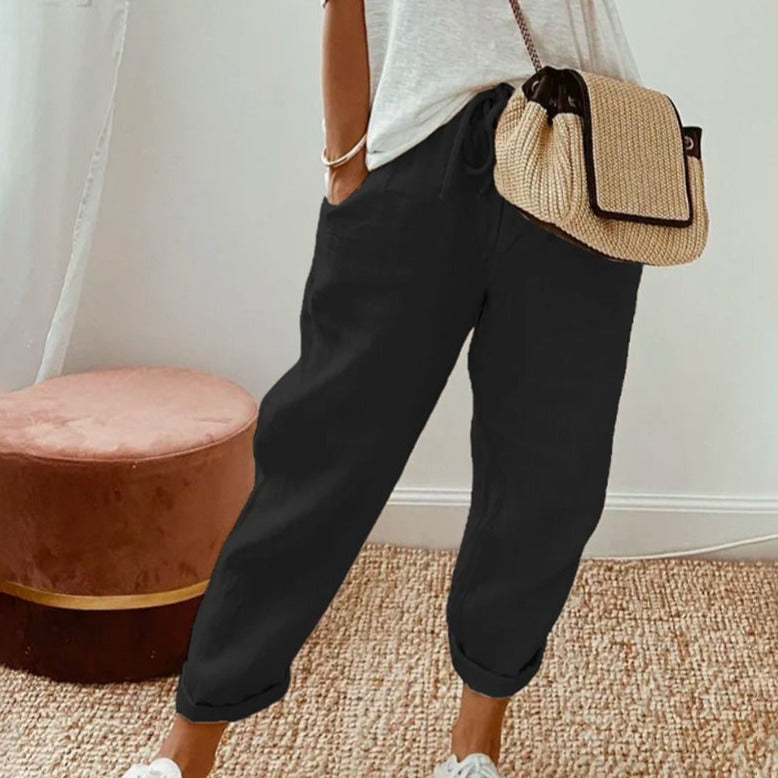 Villanie® | Plain cotton linen trousers